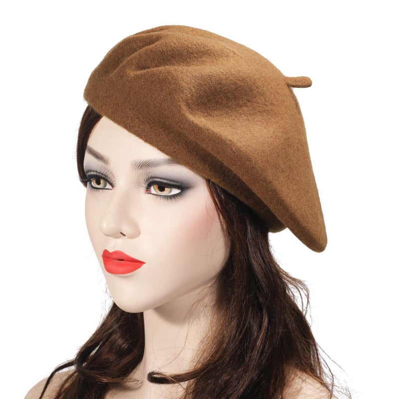 ZLYC Wool Beret Hat Classic Solid Color French Beret for Women Brown - Image 3